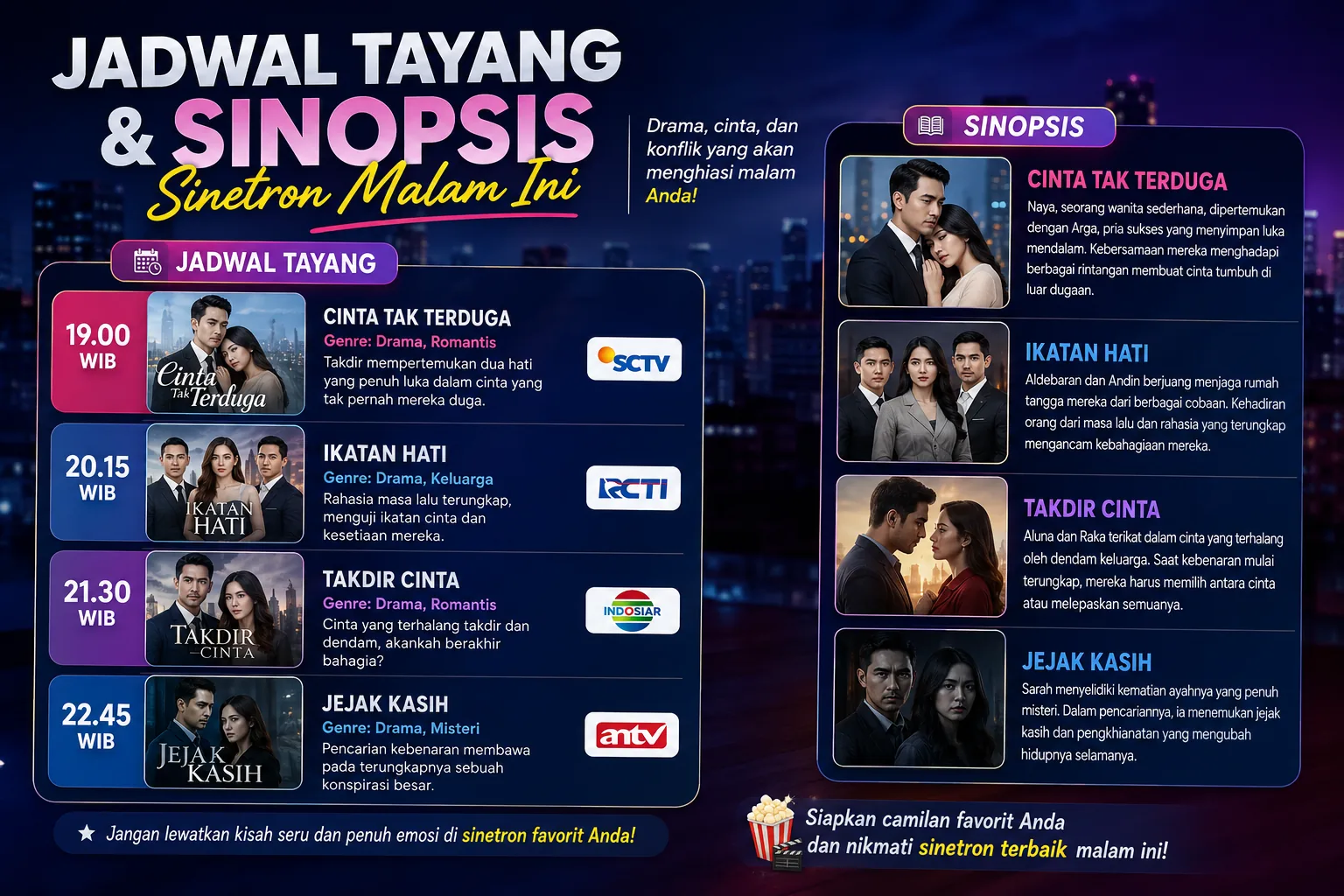 Jadwal Tayang Sinetron Malam Ini Dan Sinopsis Terbaru